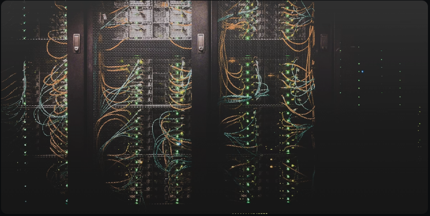 Data center server racks with illuminated network cabling