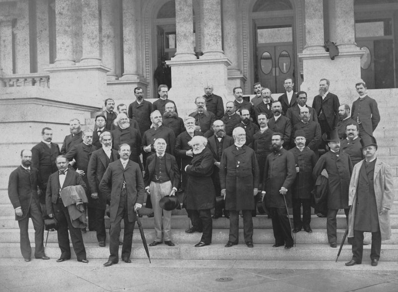 Delegates of the 1884 International Meridian Conference photographed on the steps of the US Capitol.