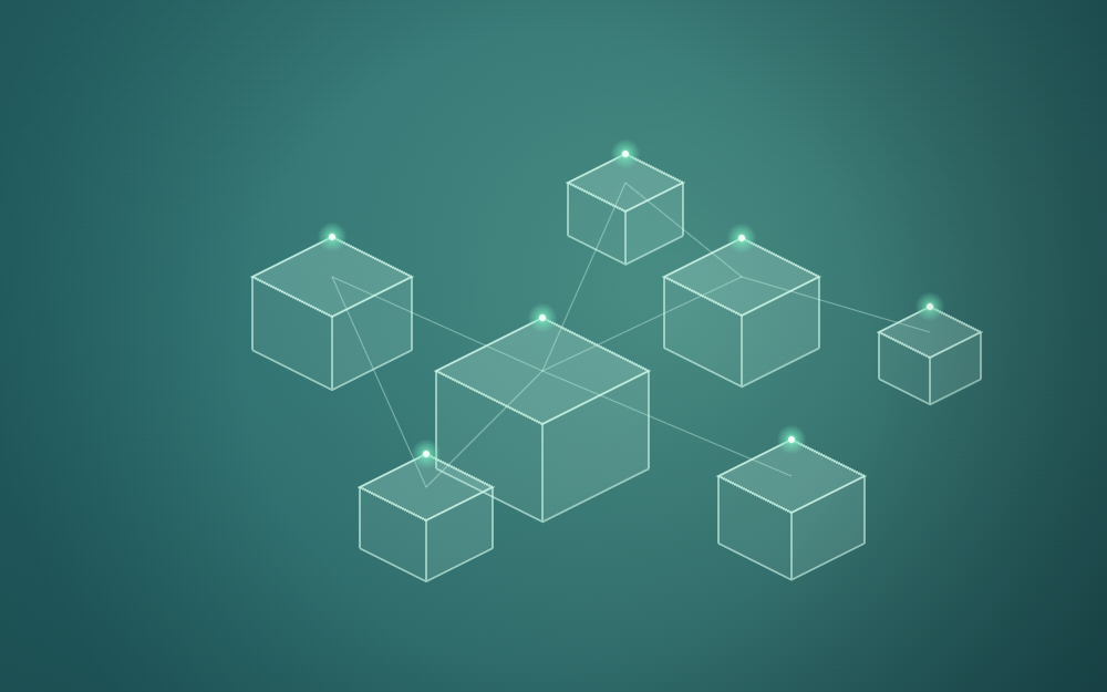 Network of glowing isometric blockchain blocks, Hipther blockchain news roundup